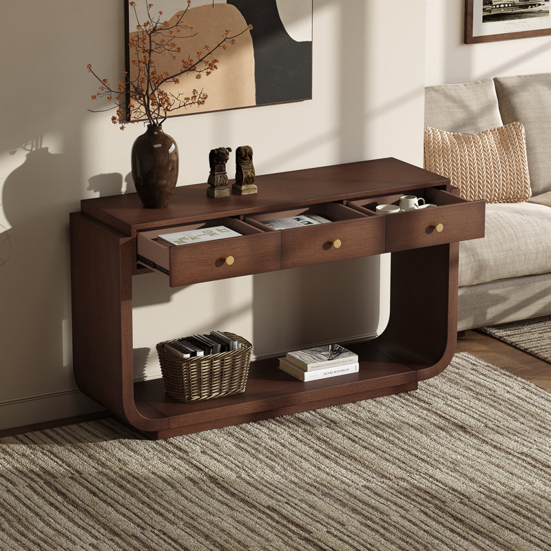 Canapé et console avec rangement, 55 po en bois aggloméré, noyer moderne pour la maison