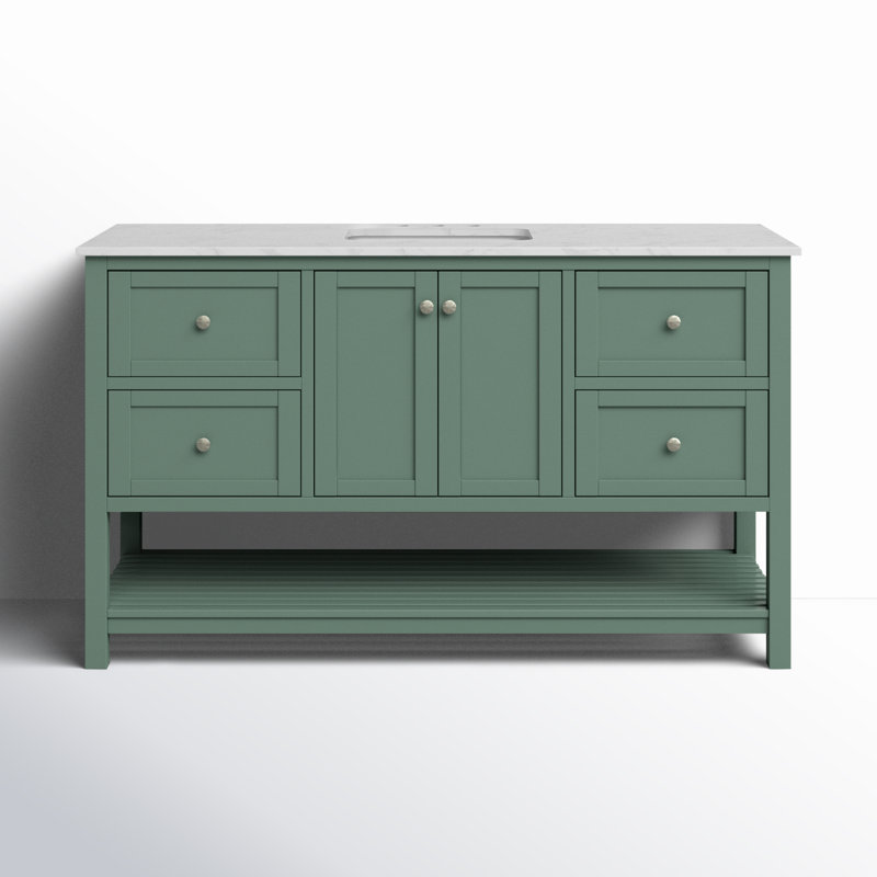 Binne 60" Single Bathroom Vanity Set, Sage Green, Engineered Carrara