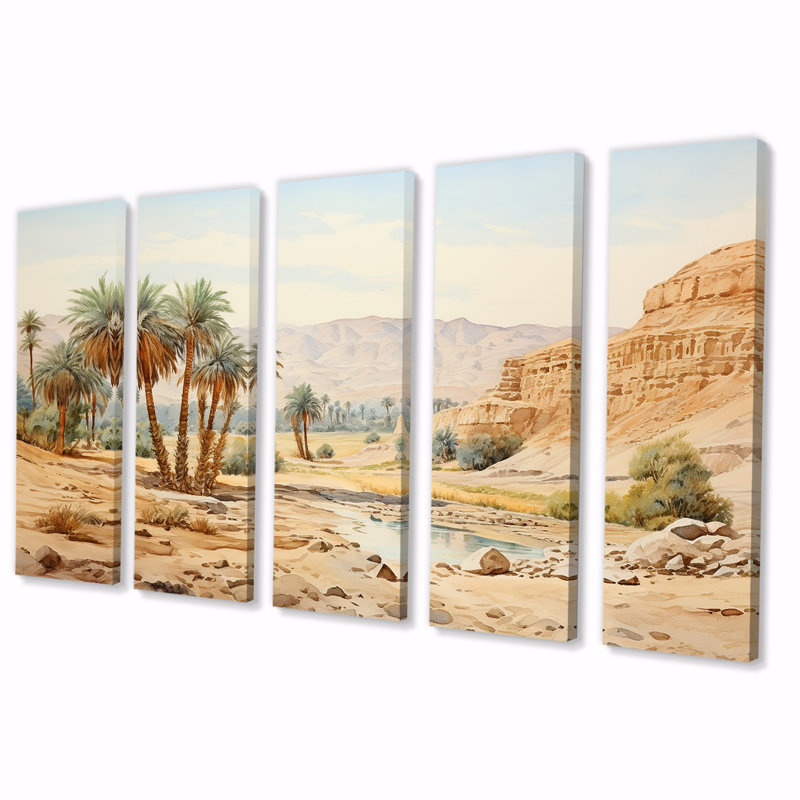 Ancien paysage désertique égyptien I - Égypte, ensemble de 5 pièces d'art mural, H 28 po x l 60 po