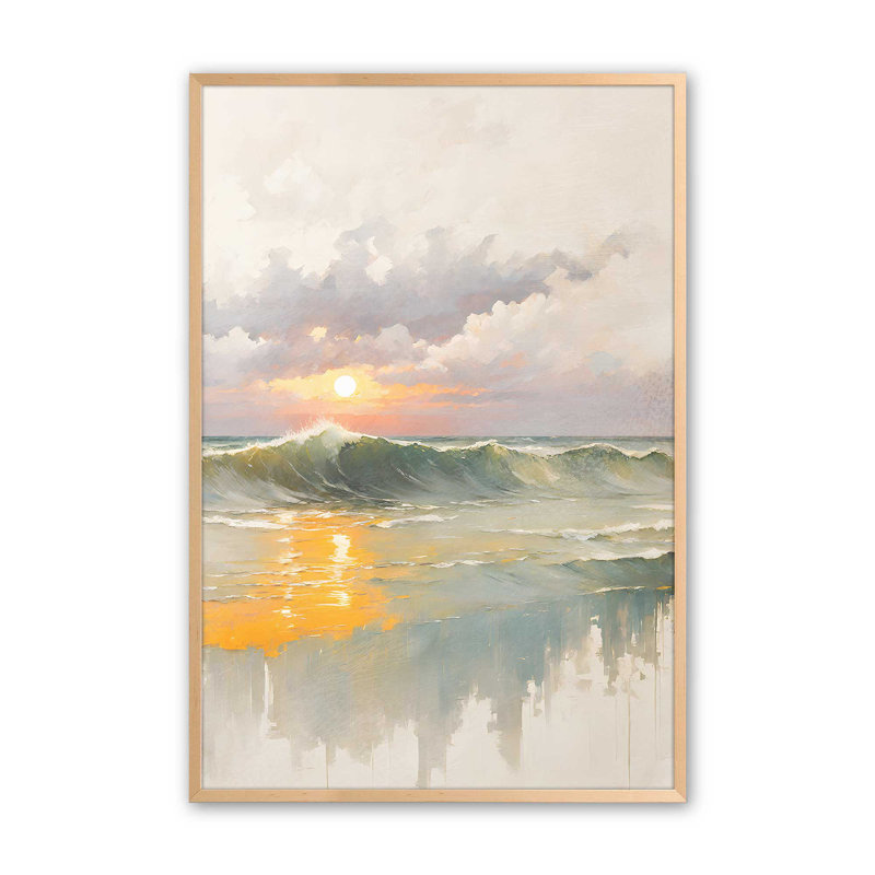 Golden Waves at Sunset I Print, H 11 po x l 9 po, Érable brut