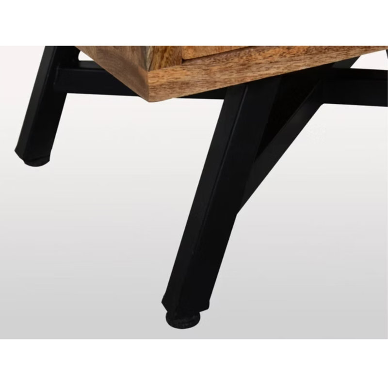 Commode 6 tiroirs en bois de manguier avec pieds et poignées en métal noir