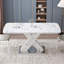 Table de salle à manger moderne extensible carrée avec plateau en marbre imprimé et pieds en MDF en X et base en métal-1683191174-1700773599