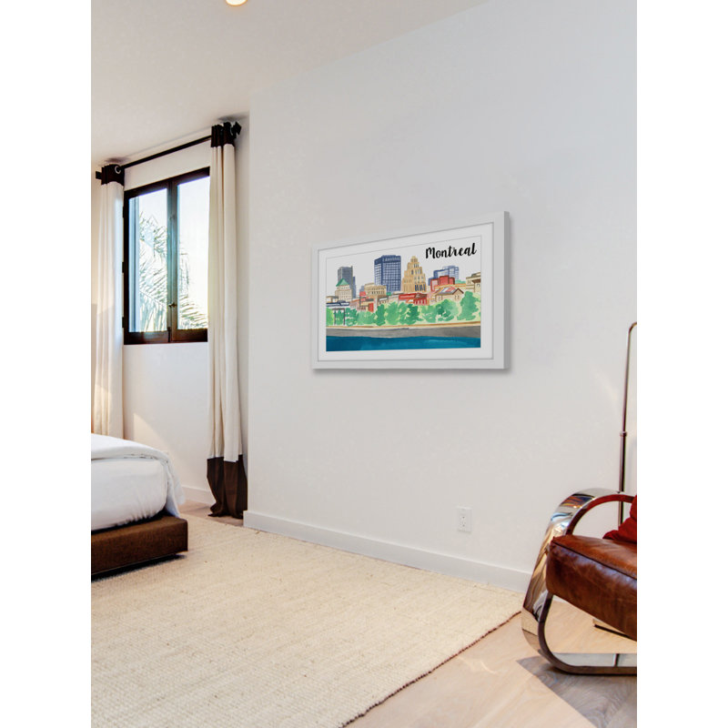 Old Montreal Cityscape Print on Canvas with White Frame