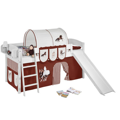 Pferde European Single (90 x 200cm) Mid Sleeper Bed with Curtain