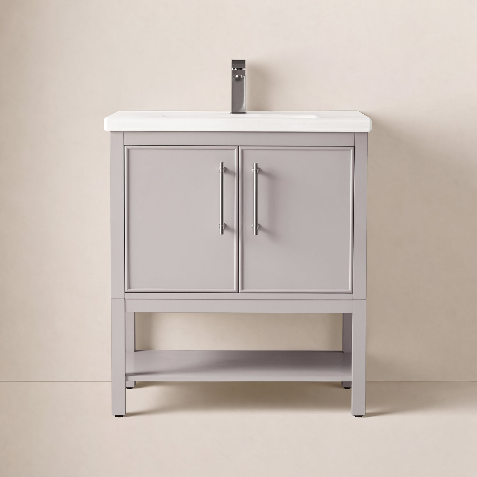 Jewell 30'' Single Bathroom Vanity, Taupe/Brushed Nickel