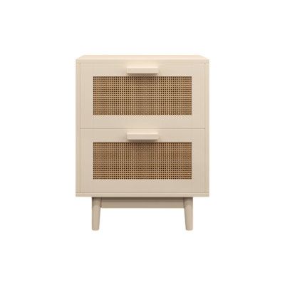 Rattan Nightstand With 2 Faux Rattan-Decorated Drawers, Wood End Table For Bedroom And Living Room, Durable And Stylish Storage Solution