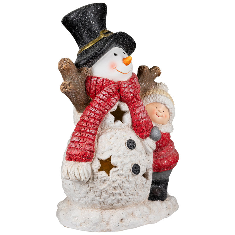 Décoration de Noël lumineuse bonhomme de neige et garçon - 18 po - lumières DEL claires