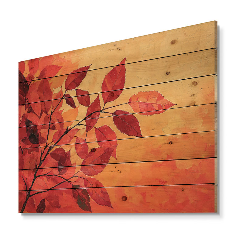 Feuille d'érable automne au coucher du soleil III - feuilles, art mural sur bois de pin naturel, H 34 po x l 44 po