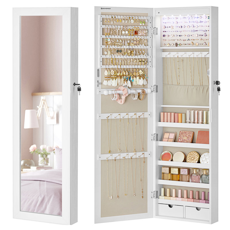 Askins 14.6'' Wide Jewelry Armoire, White/Beige