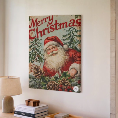 Canvas A Vintage Christmas Card Illustration Featuring A Jolly Santa Claus Wall Art With Rosy Cheeks And A Fluffy White Beard Dressed Canvas Wall Art