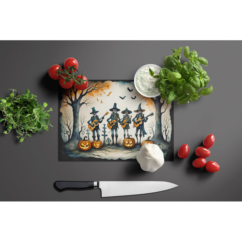 Mariachi Skeleton Band Spooky Halloween Glass Cutting Board Large