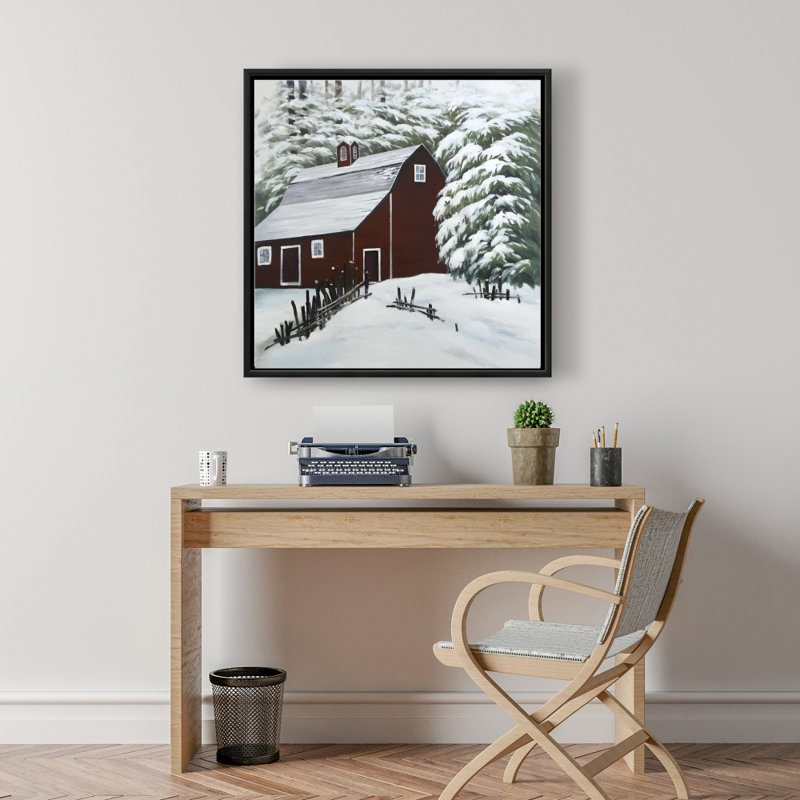 " Red Barn In Snow ", 24" H x 24" W