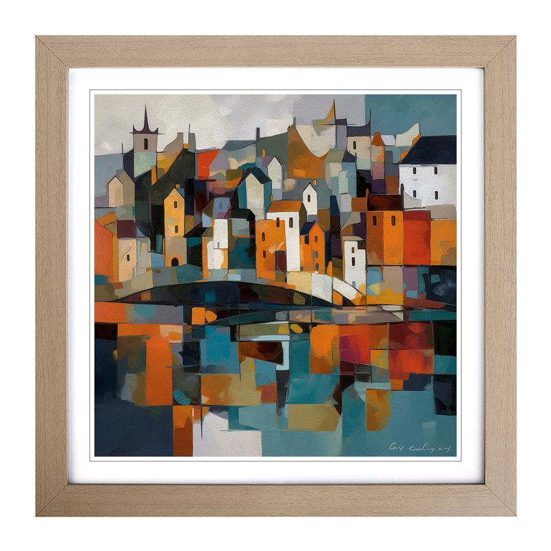 City Of Galway Cubism - Framed Print, Oak