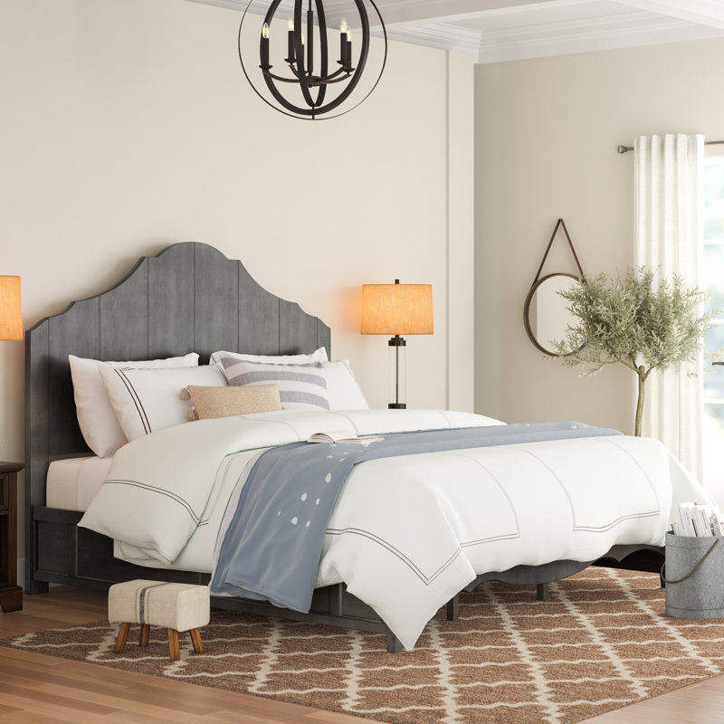Lit standard en bois massif Woodside, Gris, Très grand