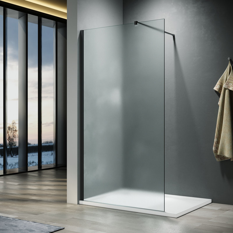 Walk in Shower Enclosure With Full Frosted Easy Clean Safety Glass, 110", Black