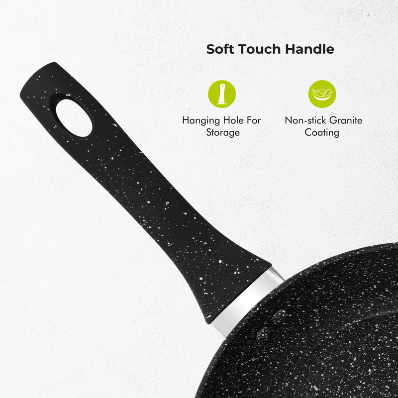 ROYALFORD 3-Piece Frying Pan Set – 22cm, 24cm, 28cm Granite Coated Non-Stick Skillets, Forged Aluminium Cookware, Induction Hob Compatible Omelette & Sauté Pans