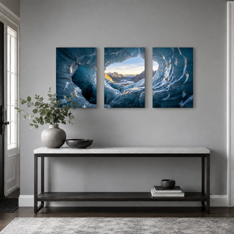 «Blue Ice Cave», ensemble de 3 toiles encadrées, H 24 po x l 16 po x 3 pièces