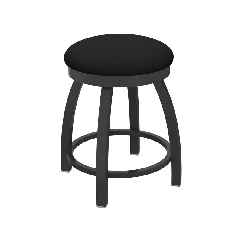 802 Misha Swivel Vanity Stool with Upholstered Seat, Vinyl-Black Vinyl, Pewter