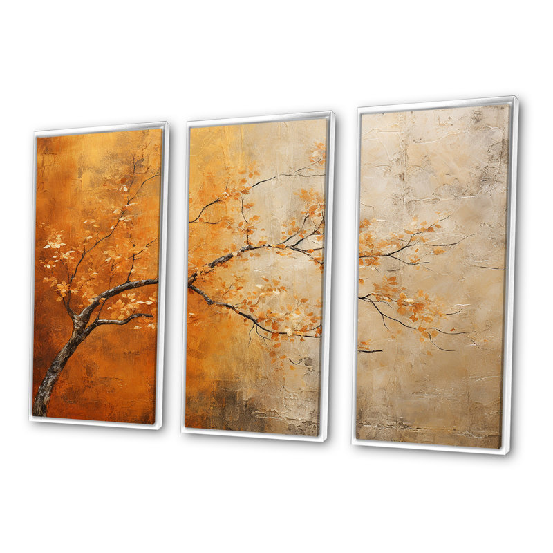 «Golden Autumn Forest Harmony II», ensemble d'art mural forêt, Cadre flottant blanc, H 32 po x l 48 po x P 1 po