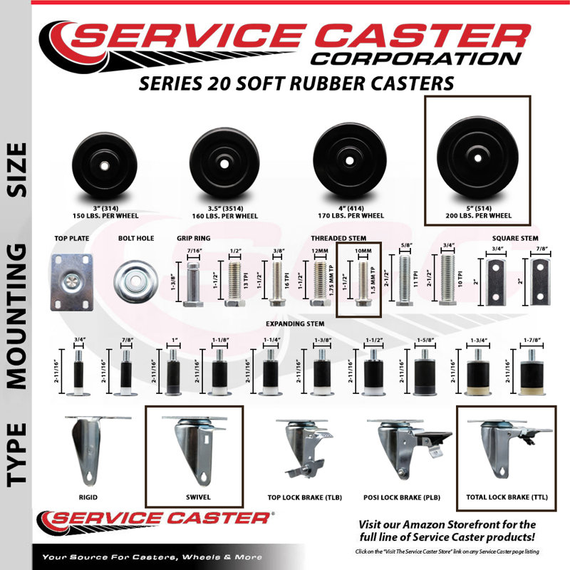 4 Piece Soft Rubber Swivel Caster Set