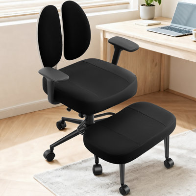 Fauteuil de méditation ergonomique avec dossier et accoudoirs pliables - Fauteuil de bureau réglable à pieds croisés avec anneau de pied pivotant à 360 °, roues pour le yoga, foyer et TDAH, noir