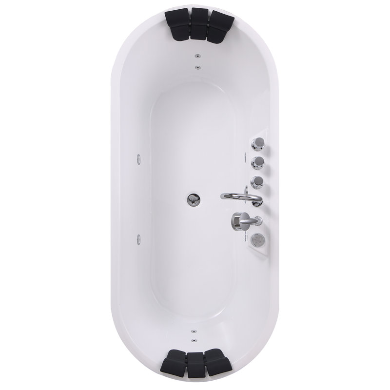 67'' White Acrylic Freestanding Whirlpool Bathtub with Faucet