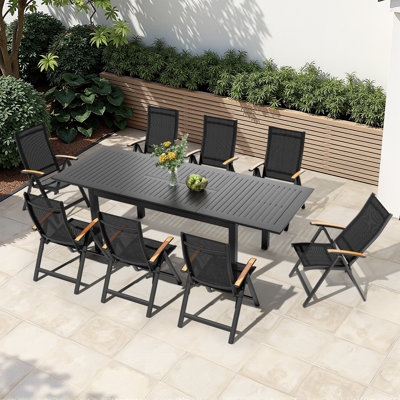 Ensemble repas pour 8 personnes L 94,49 po x l 35,43 po avec table rectangulaire extensible et fauteuils inclinables