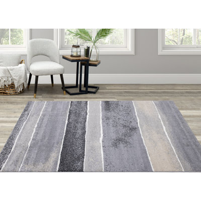 Ahkeem Striped Gray Beige Area Rug
