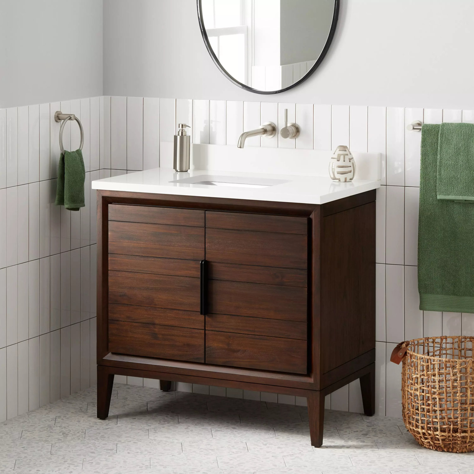 Aliso 36" Single Bathroom Vanity, Arctic White Quartz, No Faucet Hole, Java