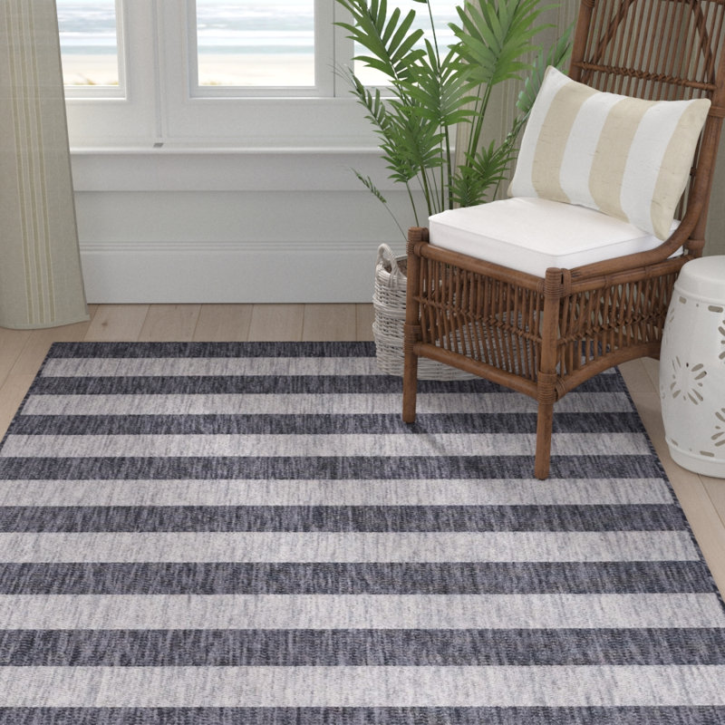 Tapis rayé gris anthracite / gris Hay Bale, Rectangle 5 pi 1 po x 8 pi