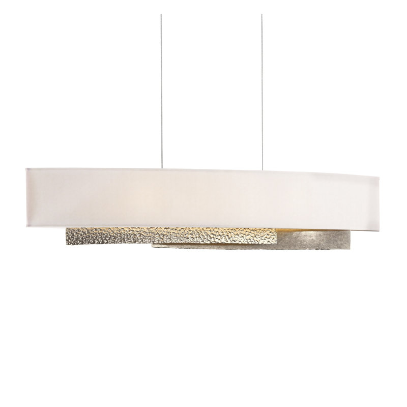 Luminaire suspendu pour îlot de cuisine 4 lumières Oceanus, Abat-jour naturel Anna, Argenté
