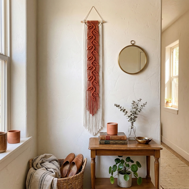 Tapisserie Boho tissée, tapisserie en coton tissé à la main, 47.2" H x 7.9" W, Red