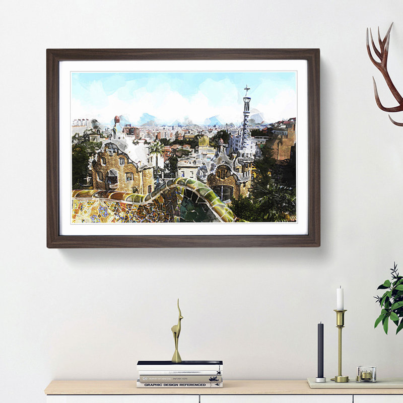 Parc Guell Gaudi in Barcelona Spain in Abstract - Picture Frame Graphic Art Print on MDF, 48cm H x 65cm W x 2cm D