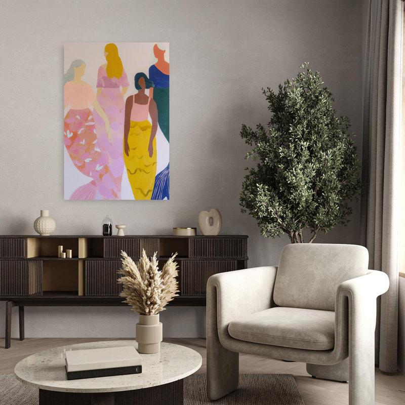 «Colorful Mermaid Friends», impression d'art moderne abstrait coloré, H 36 po x l 24 po