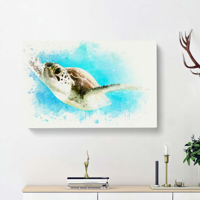 Green Turtle In Abstract - Wrapped Canvas