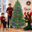 Arbre de Noël artificiel pré-éclairé avec lumières DEL changeantes de couleur - vert Noël, assemblage facile, branches articulées et support en métal robuste-1150373505