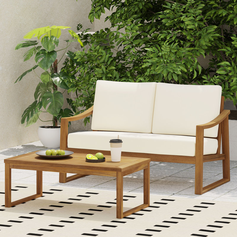 Table basse en bois avec coussins d'eau et conception de traîneau à lattes, poids de 79,9 lb pour manipuler les coussins de 52,75 po de profondeur