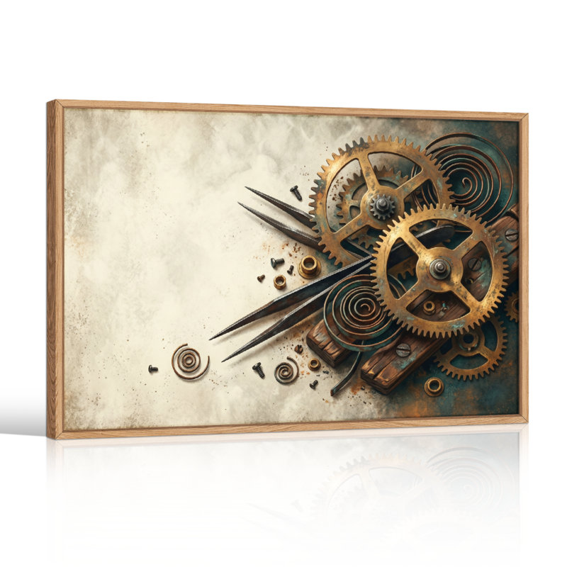 Ensemble de 1 toile murale Steampunk à mécanisme, 36"H x 48"W, Natural