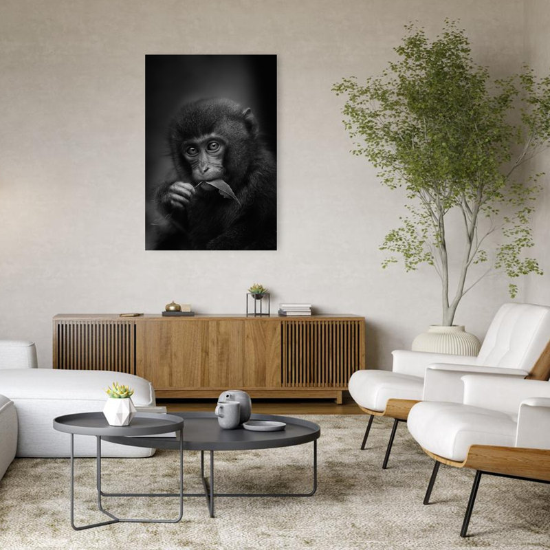 Cute Monkey With Leaf Contemporary Monkey Wall Art Print by Kaisyakuji Yushi - Print, 121.92cm H x 81.28cm W