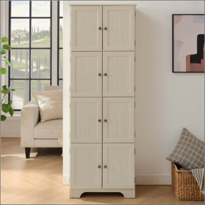 Grande armoire de rangement avec 8 portes et 4 tablettes, bibliothèque, salon, cuisine, salle à manger et armoire de rangement autoportante