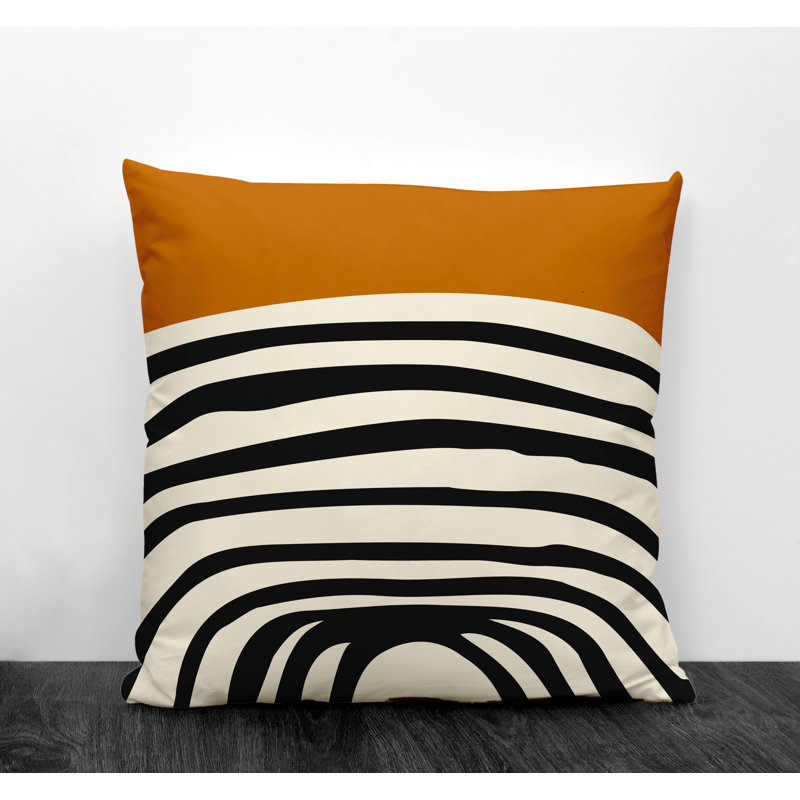 Coussin décoratif intérieur / extérieur en polyester filé Izzy, 19 po x 19 po, Orange, blanc cassé, noir