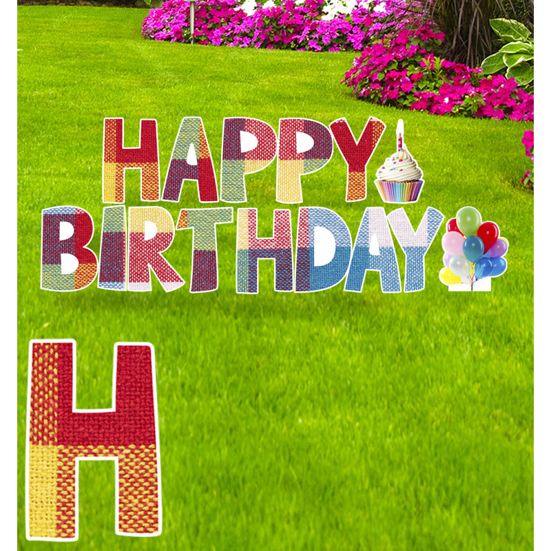 The Party Aisle™ Happy Birthday Yard Sign Plaid | Wayfair