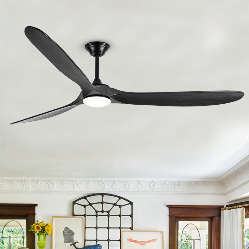 Black Solid Wood Ceiling Fan With Light, 70"