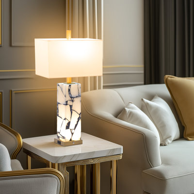 25‘’ Natural Marble Table Lamps with Nightlight, 3-Color Temperature LED Bulbs, USB Charging