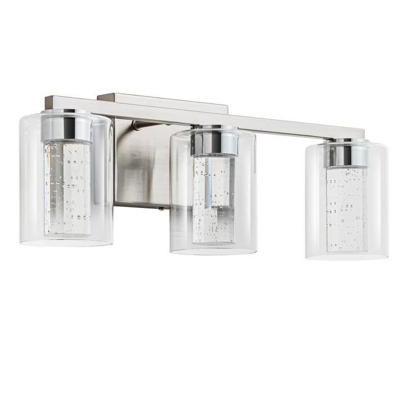 3-Light Brushed Nickel Vanity Light with 3 Color Modes  with Clear Glass Shade, 3, Brushed Nickel
