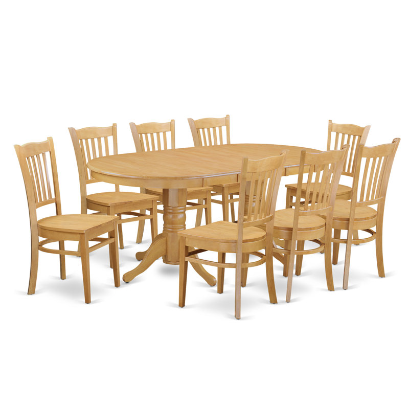 Ensemble de table de salle à manger 9 pièces comprenant une table ovale en bois avec rallonge papillon et 8 chaises de salle à manger, chêne