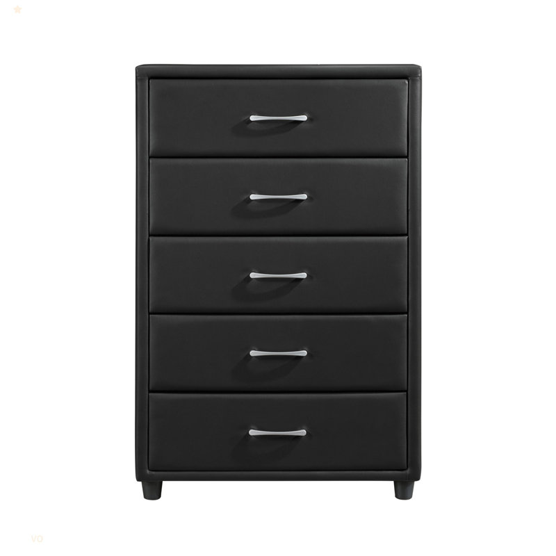 Contemporain durable en similicuir noir recouvrant une commode à tiroirs de ton argent 1pc