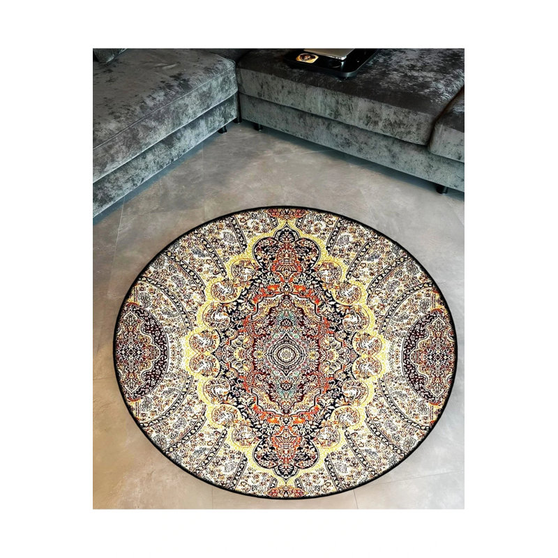 Beige Tones Traditional Motif Patterned Round Woven Base Vintage Decorative Carpet, Round 3'4"