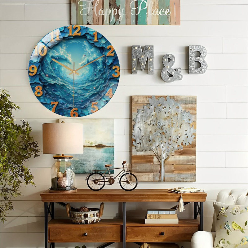 Horloge murale chiffres avec vortex d'eau - horloge murale moderne en verre 12 po