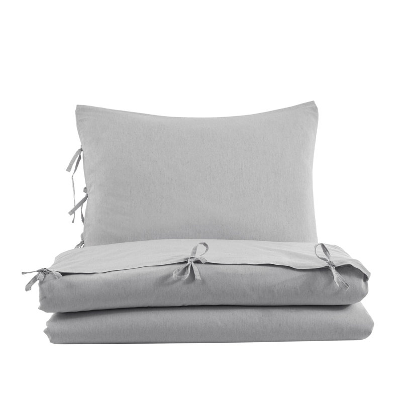 Solid Cream  Color Pollycotton104' X90' Duvet Cover Set With Two Shams, Gray, Queen Duvet Cover + 2 Standard Shams